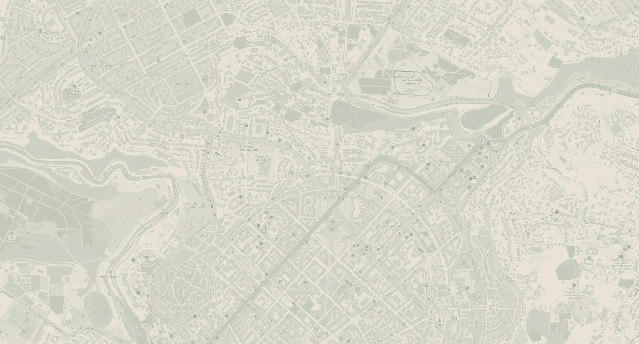Street map of central Yerevan around Isahakyan Street